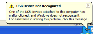 USB Device Not Recognised Error Message